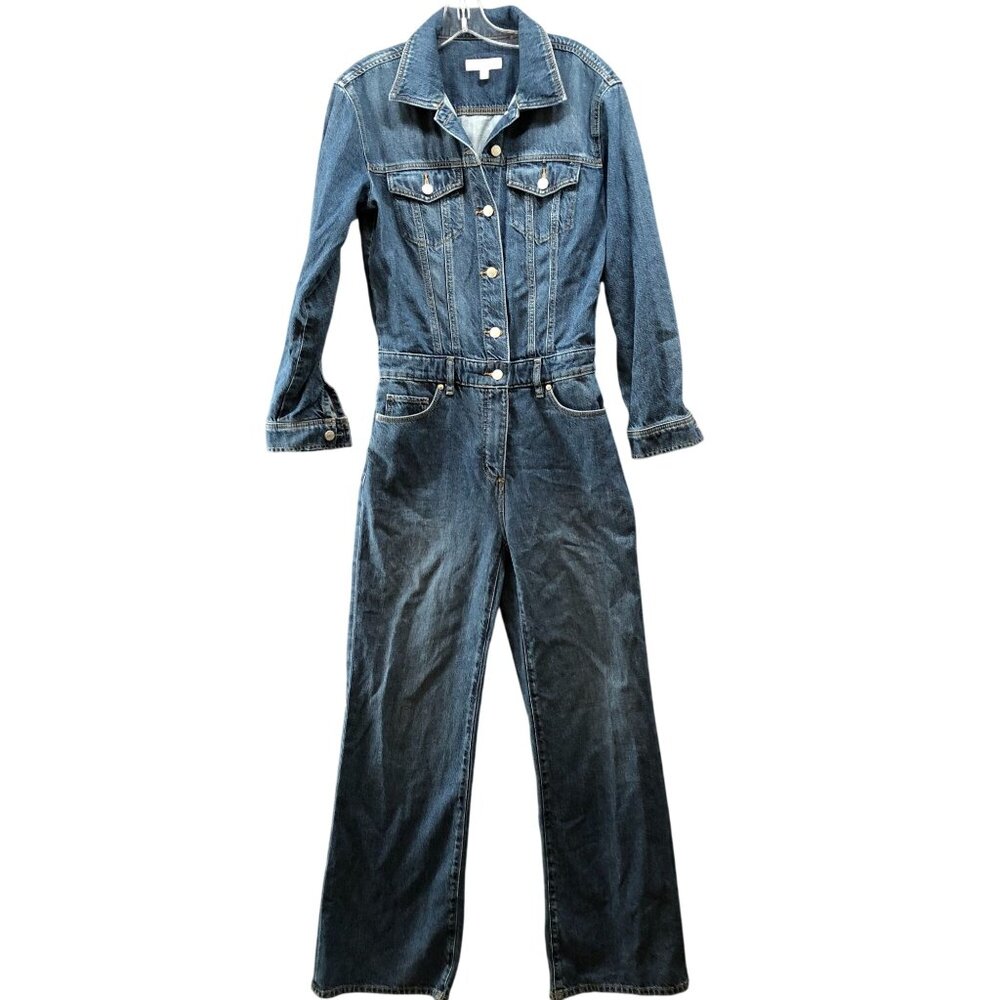 Loft Denim Jumpsuit‎ Womens 0 Blue Wide Leg Relaxed Utility Soft Lyocell Blend